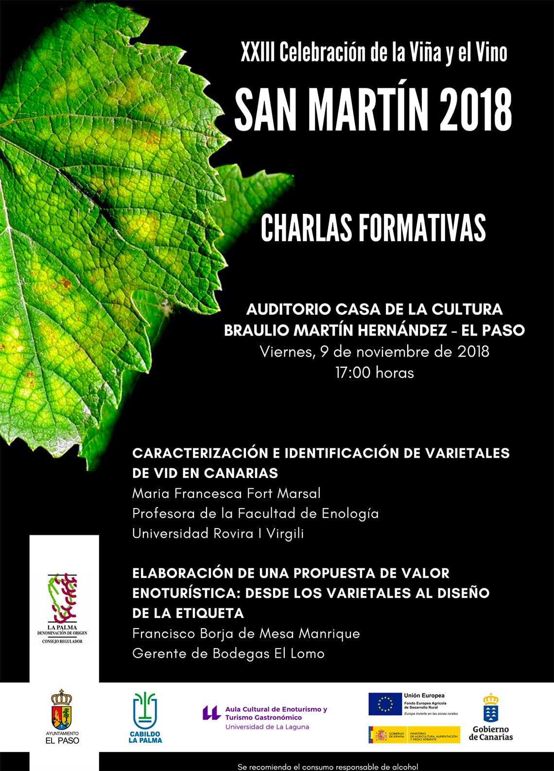 Charlas formativas con motivo de la XXIII Celebración de la Viña y el Vino “San Martín 2018”